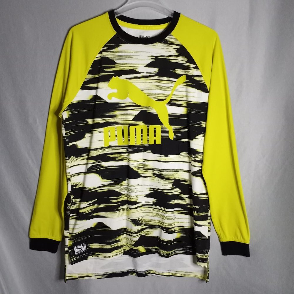 Puma Men's Long Sleeve Yellow/Black Athletic Sports Shirt Size XL